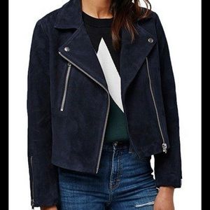 Top shop navy blue Motorcycle suede jacket.